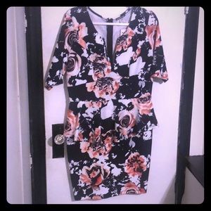 Black white and blush peplum dress